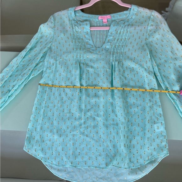 Lily Pulitzer Aqua and Gold Blouse XS - Picture 8 of 12